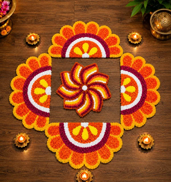 Pcrafts_Orange_Premium_Feather_Wool_Rangoli_Mat_Set_Of_5_Pieces_For_Diwali_Decoration_|_Washable_Reusable_Floor_Rangoli_|_Home_Entrance,_Ganpati,_Pooja_&_Housewarming_Decor