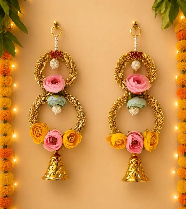 Pcrafts_Shubh_Labh_Hanging_For_Door_Entrance_–_15_Inch_With_Bell_|_Artificial_Flower_Toran_For_Diwali,_Home_&_Festive_Decoration_(Set_Of_2)
