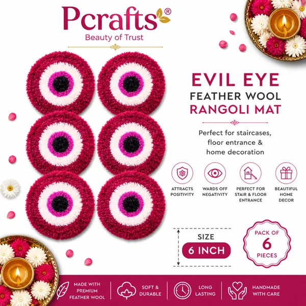 Pcrafts_Feather_Wool_Red_Evil_Eye_Design_Rangoli_Mats_(6_Inch)_Floor_Decor_For_Entrance,_Staircase_&_Home_Decoration_|_Pack_Of_6