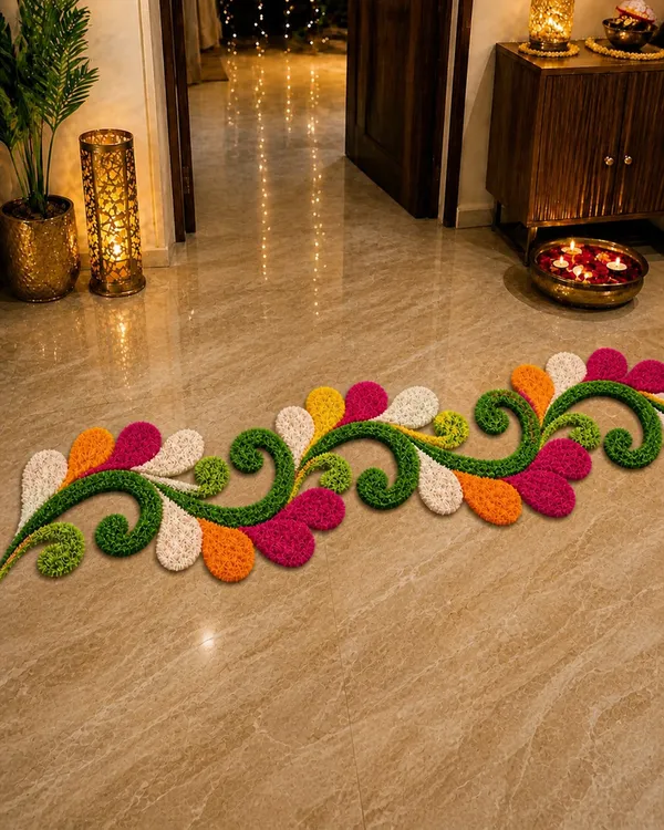 Pcrafts_Vibrant_Feather_Wool_Rangoli_Mat_For_Floor_Decoration_|_4_Ft_Decorative_Festival_Runner_For_Entrance,_Corridor_&_Stairs