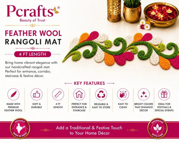 Pcrafts_Vibrant_Feather_Wool_Rangoli_Mat_For_Floor_Decoration_|_4_Ft_Decorative_Festival_Runner_For_Entrance,_Corridor_&_Stairs