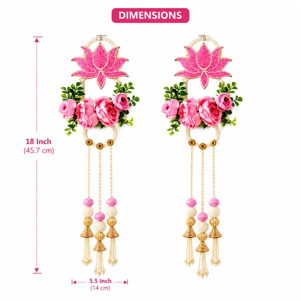 Pcrafts_Shubh_Labh_Door_Hanging_Lotus_Design_Pink_Decor_Set_Of_2