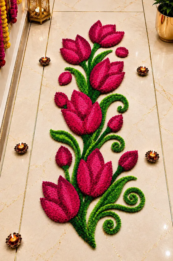 Pcrafts_Feather_Wool_Tulip_Design_Rangoli_Mat_–_Burgundy_|_3_Feet