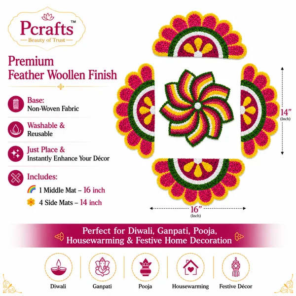 Pcrafts_Pink_Premium_Feather_Wool_Rangoli_Mat_Set_Of_5_Pieces_For_Diwali_Decoration_|_Washable_Reusable_Floor_Rangoli_|_Home_Entrance,_Ganpati,_Pooja_&_Housewarming_Decor
