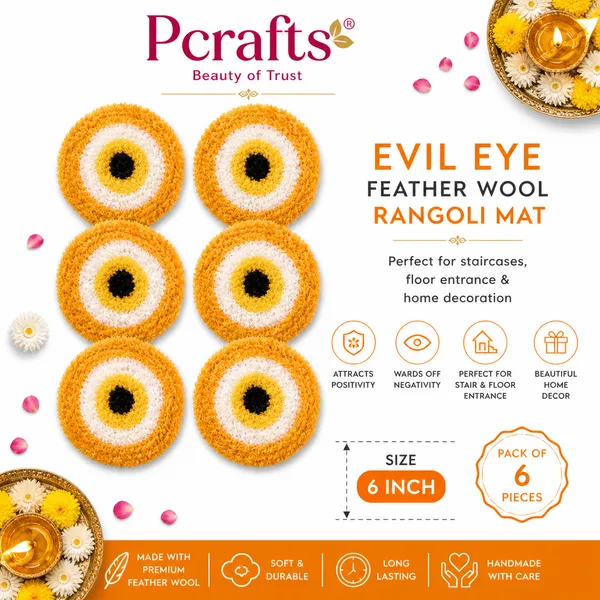 Pcrafts_Feather_Wool_Orange_Evil_Eye_Design_Rangoli_Mats_(6_Inch)_Floor_Decor_For_Entrance,_Staircase_&_Home_Decoration_|_Pack_Of_6