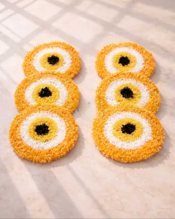 Pcrafts_Feather_Wool_Orange_Evil_Eye_Design_Rangoli_Mats_(6_Inch)_Floor_Decor_For_Entrance,_Staircase_&_Home_Decoration_|_Pack_Of_6
