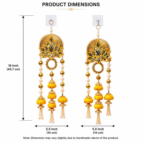 Pcrafts_Shubh_Labh_Door_Hanging_18_Inch_Yellow_Lotus_Mirror_Work_Decor_Set_Of_2