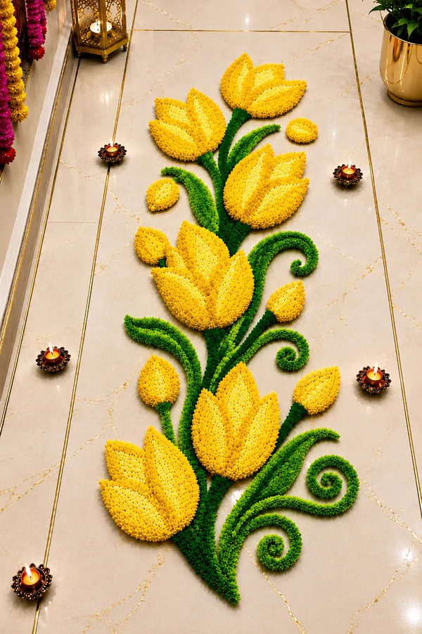 Pcrafts_Feather_Wool_Tulip_Design_Rangoli_Mat_–_Yellow_|_3_Feet
