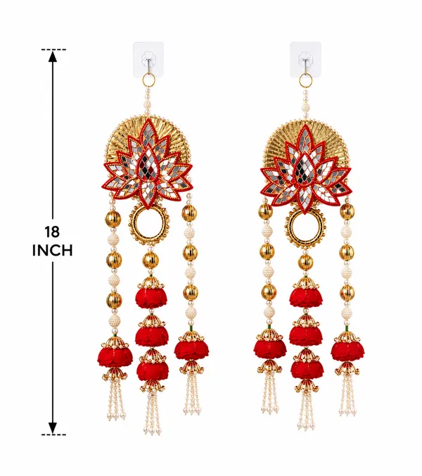 Pcrafts_Shubh_Labh_Door_Hanging_18_Inch_Red_Lotus_Mirror_Work_Decor_Set_Of_2