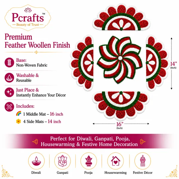 Pcrafts_White_Premium_Feather_Wool_Rangoli_Mat_Set_Of_5_Pieces_For_Diwali_Decoration_|_Washable_Reusable_Floor_Rangoli_|_Home_Entrance,_Ganpati,_Pooja_&_Housewarming_Decor