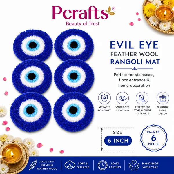 Pcrafts_Feather_Wool_Blue_Evil_Eye_Design_Rangoli_Mats_(6_Inch)_Floor_Decor_For_Entrance,_Staircase_&_Home_Decoration_|_Pack_Of_6