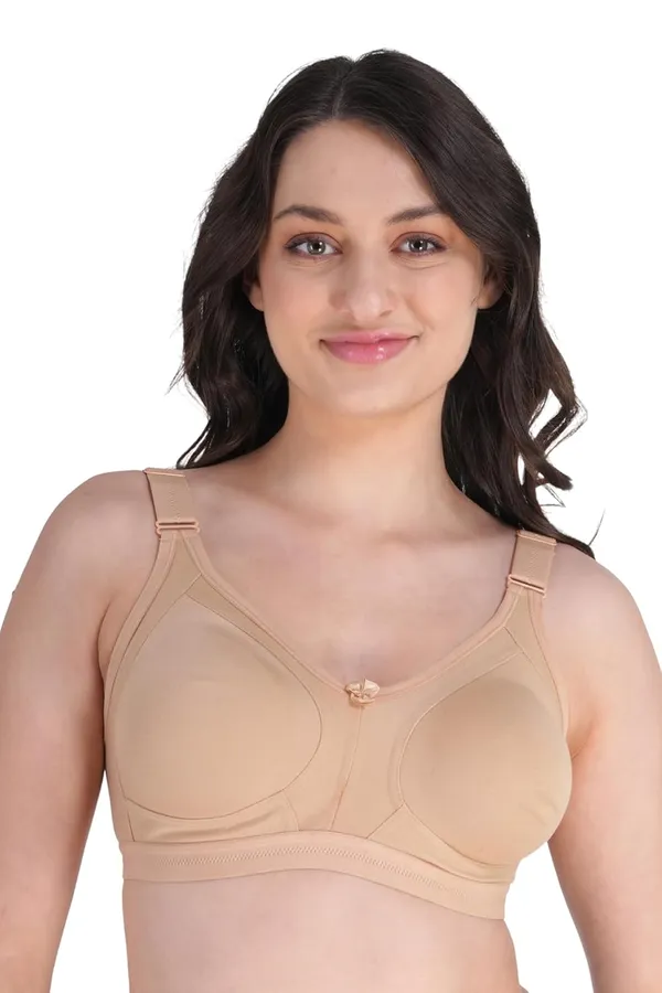 Beige_Cotton_Non_Padded_Wire_Free_Full_Coverage_Bra_For_Women