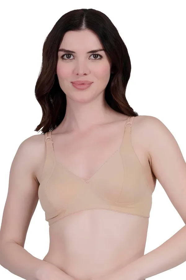Beige_Cotton_Non_Padded_Wire_Free_Bra_For_Women