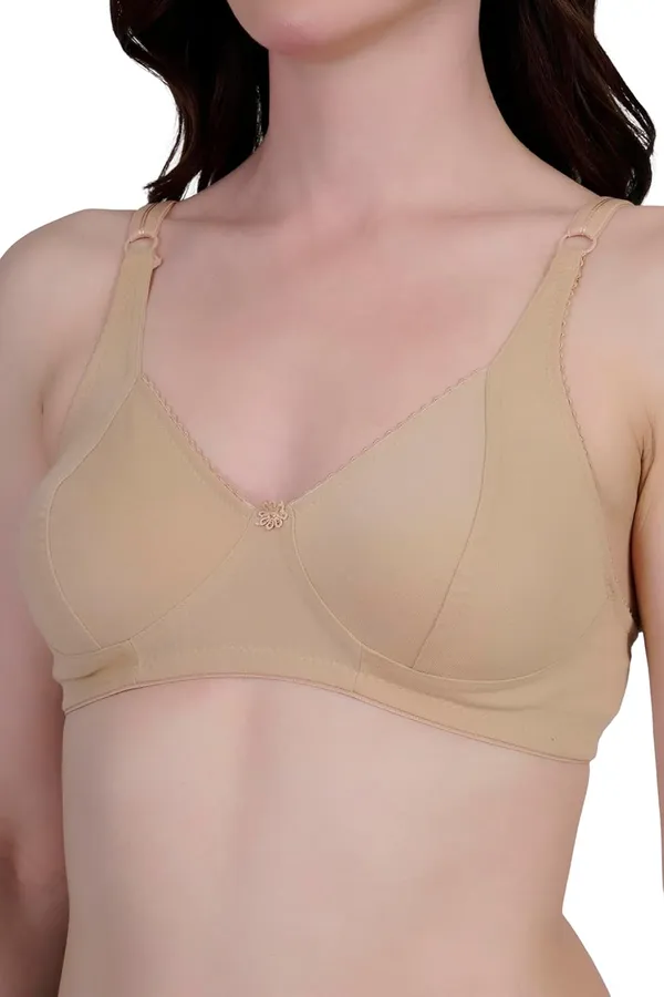 Beige_Cotton_Non_Padded_Wire_Free_Bra_For_Women