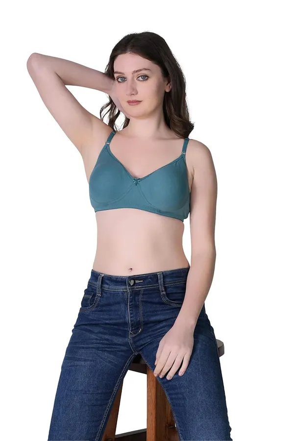 Peacock_Blue_Cotton_Non_Padded_Wire_Free_Bra_For_Women