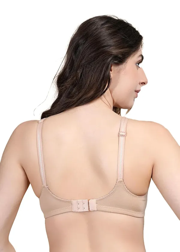 Beige_Cotton_Non_Padded_Wire_Free_Bra_For_Women