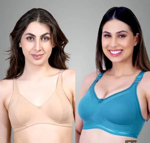Blue_And_Beige_Cotton_Non_Padded_Wire_Free_Bra_Combo_Set_For_Women_Pack_Of_2