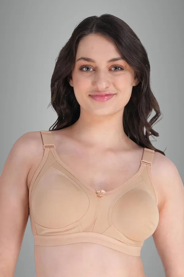 Beige_Cotton_Non_Padded_Wire_Free_Full_Coverage_Bra_For_Women