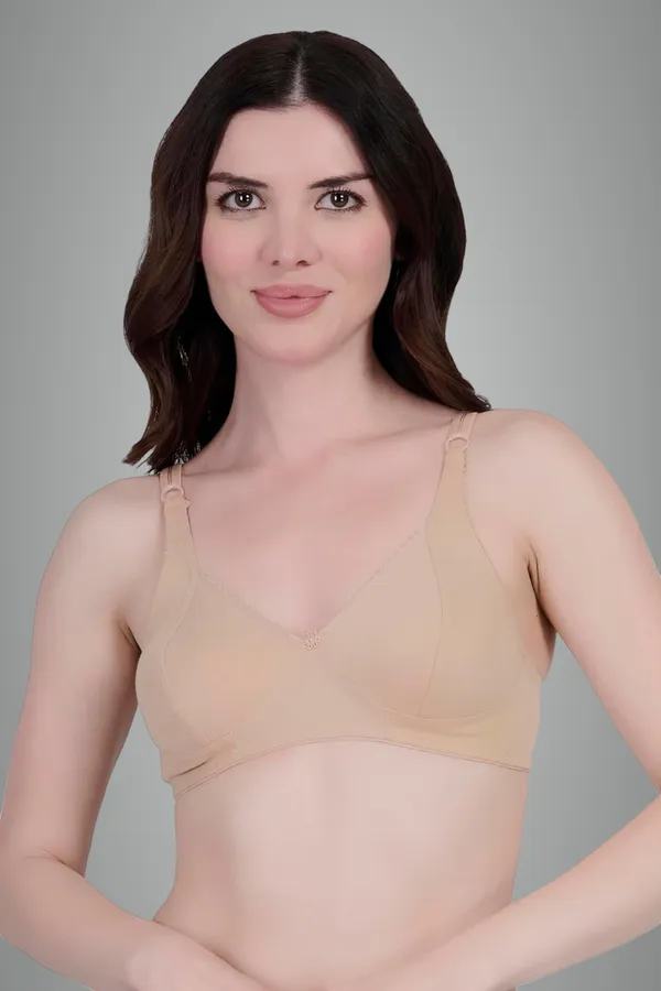 Beige_Cotton_Non_Padded_Wire_Free_Bra_For_Women