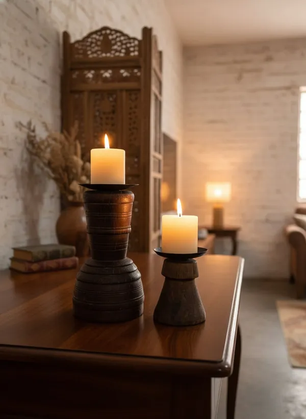 Set_of_2_Dark_Brown_Mango_Wood_Moksha_Candle_Stands_For_Entryway_&_Utility_Use