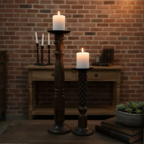 Set_of_2_Brown_Mango_Wood_Moksha_Candle_Stands_For_Entryway_&_Utility_Use
