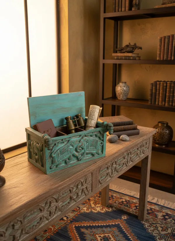 Teal_Teak_Wood_Panchtantra_Carved_Vanity_Box_For_Living_Room_Furniture