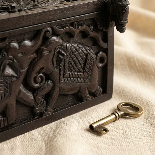 Dark_Brown_Teak_Wood_Panchtantra_Carved_Vanity_Box_For_Living_Room_Furniture