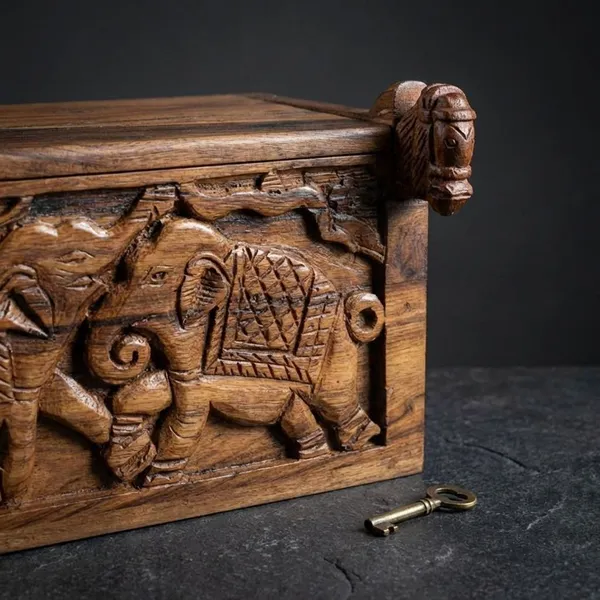Brown_Teak_Wood_Panchtantra_Carved_Vanity_Box_For_Living_Room_Furniture