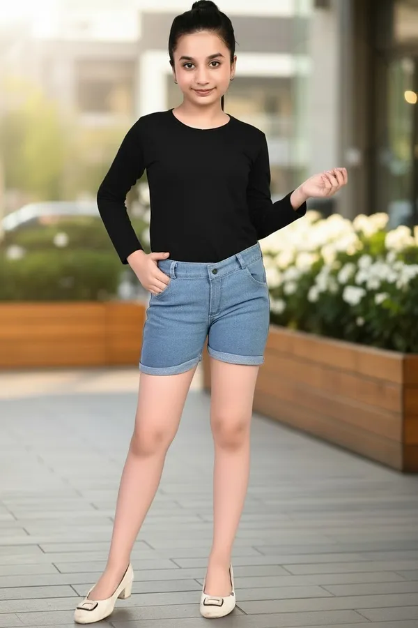 Ice_Blue_Denim_Premium_Shorts_For_Girls_Kids