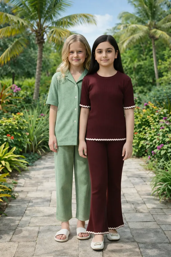 Pista_Green_And_Maroon_Jacquard_Premium_Co_Ord_Set_For_Girls_Kids