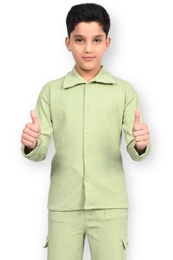 Light_Green_And_Black_Jacquard_Premium_Shirt_And_Trouser_Set_For_Kids_Boy_Pack_Of_2