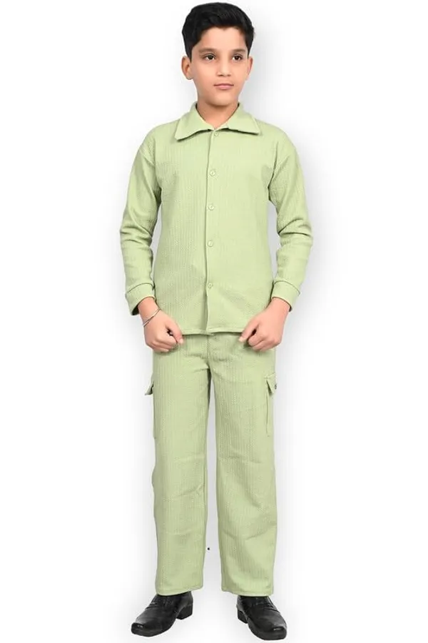 Light_Green_And_Black_Jacquard_Premium_Shirt_And_Trouser_Set_For_Kids_Boy_Pack_Of_2