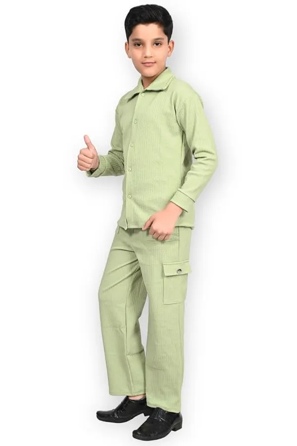 Light_Green_And_Black_Jacquard_Premium_Shirt_And_Trouser_Set_For_Kids_Boy_Pack_Of_2