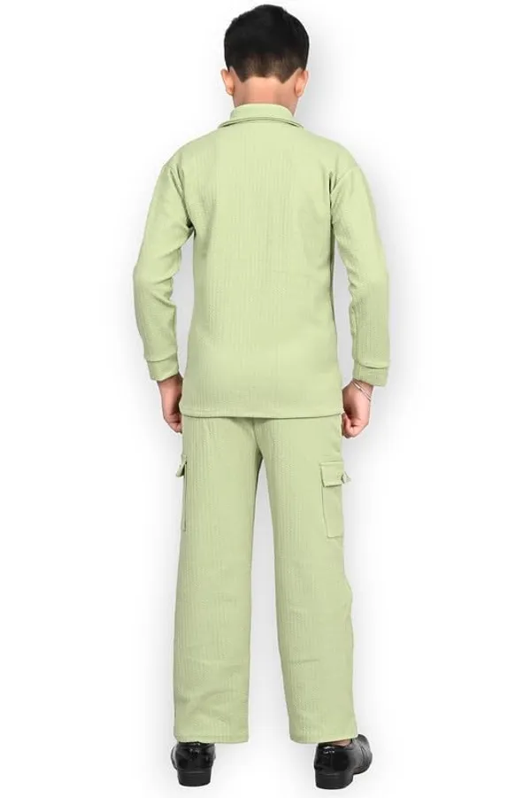Light_Green_And_Black_Jacquard_Premium_Shirt_And_Trouser_Set_For_Kids_Boy_Pack_Of_2