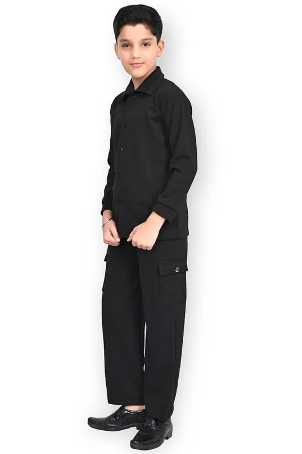 Light_Green_And_Black_Jacquard_Premium_Shirt_And_Trouser_Set_For_Kids_Boy_Pack_Of_2