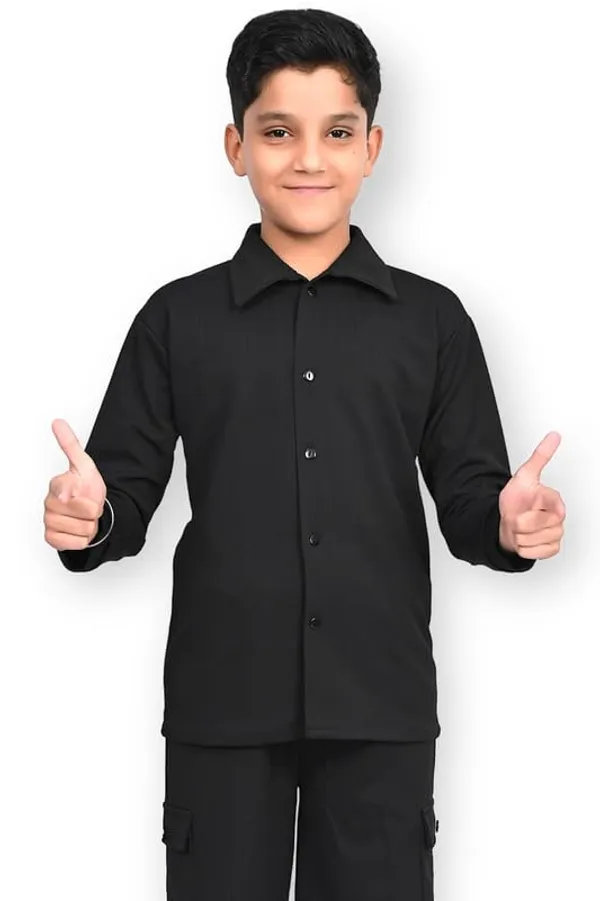 Light_Green_And_Black_Jacquard_Premium_Shirt_And_Trouser_Set_For_Kids_Boy_Pack_Of_2