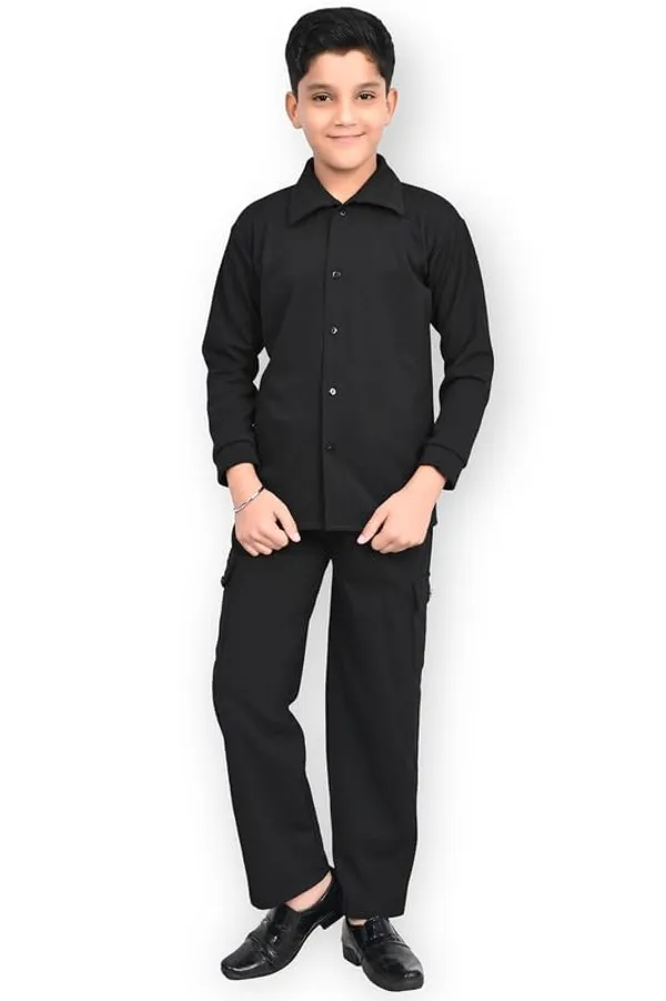 Light_Green_And_Black_Jacquard_Premium_Shirt_And_Trouser_Set_For_Kids_Boy_Pack_Of_2