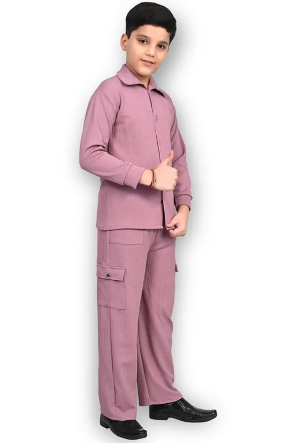 Pink_Jacquard_Premium_Shirt_And_Trouser_Set_For_Kids_Boy