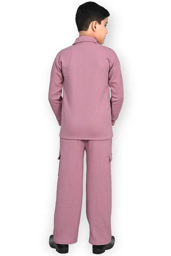 Pink_Jacquard_Premium_Shirt_And_Trouser_Set_For_Kids_Boy