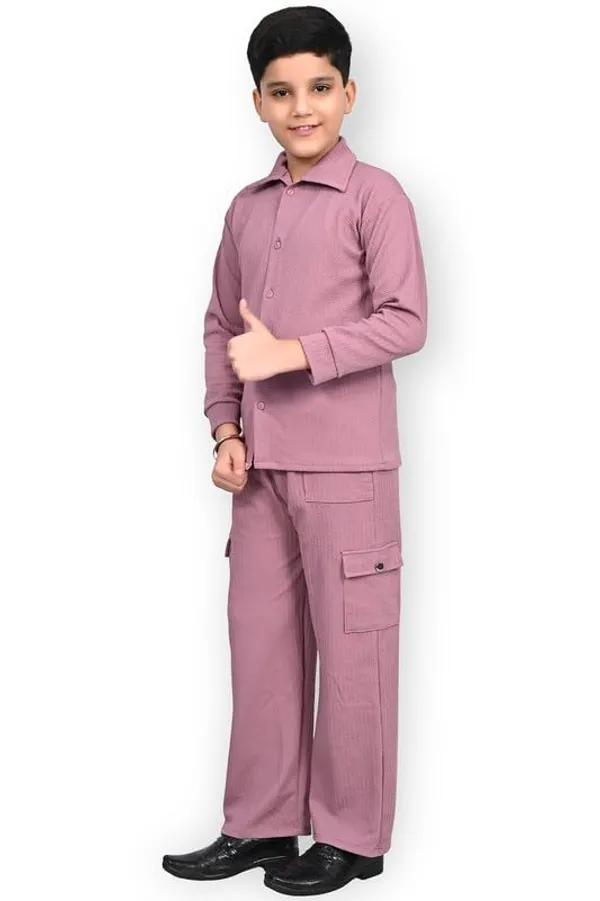 Pink_Jacquard_Premium_Shirt_And_Trouser_Set_For_Kids_Boy