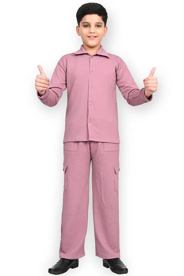 Pink_Jacquard_Premium_Shirt_And_Trouser_Set_For_Kids_Boy