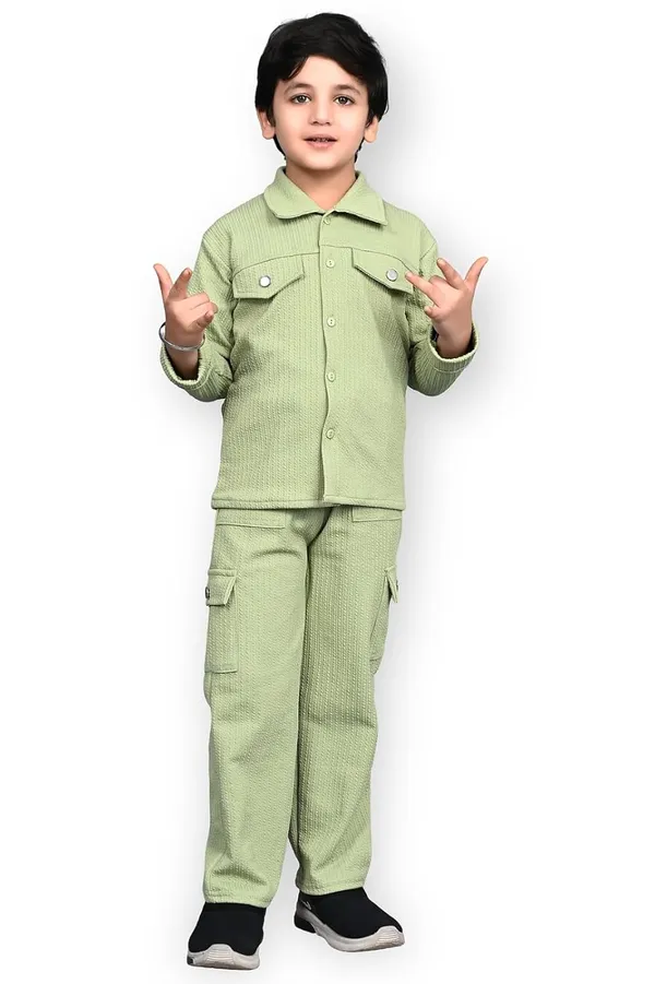 Green_Jacquard_Premium_Shirt_And_Trouser_Set_For_Kids_Boy