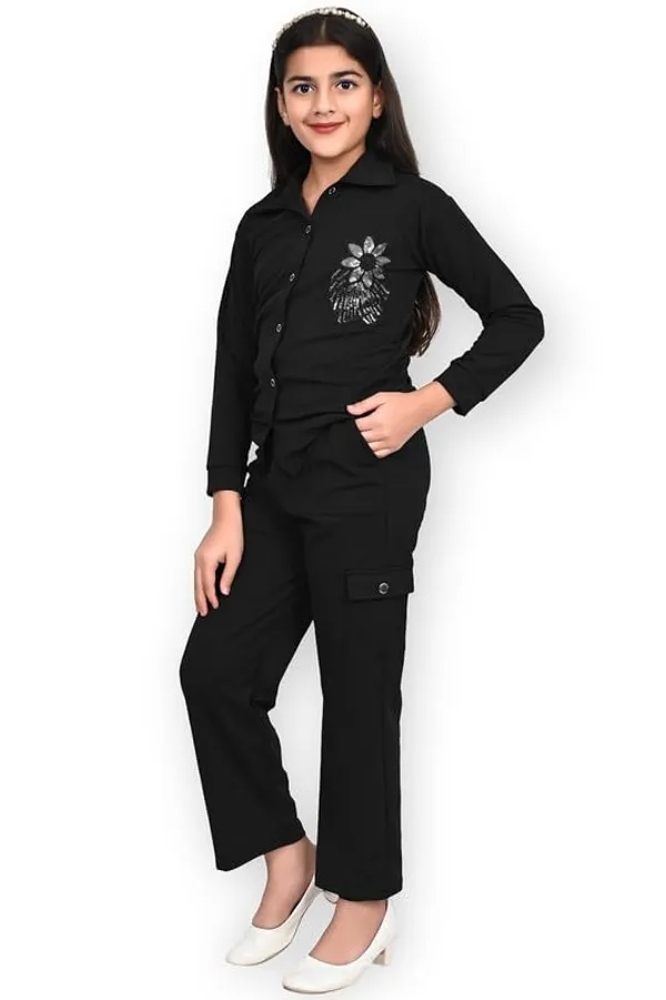 Black_Jacquard_Premium_Shirt_And_Trouser_Set_For_Girls_Kids