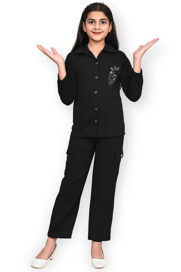 Black_Jacquard_Premium_Shirt_And_Trouser_Set_For_Girls_Kids