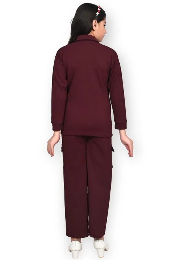 Maroon_Jacquard_Premium_Shirt_And_Trouser_Set_For_Girls_Kids