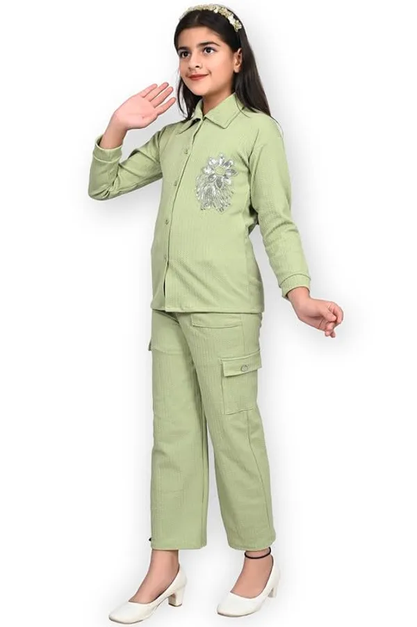 Lightgreen_Jacquard_Premium_Shirt_And_Trouser_Set_For_Girls_Kids