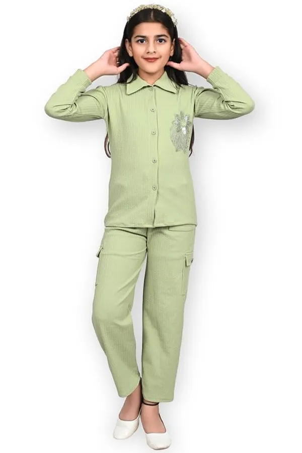 Lightgreen_Jacquard_Premium_Shirt_And_Trouser_Set_For_Girls_Kids