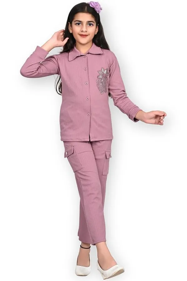 Pink_Jacquard_Premium_Shirt_And_Trouser_Set_For_Girls_Kids