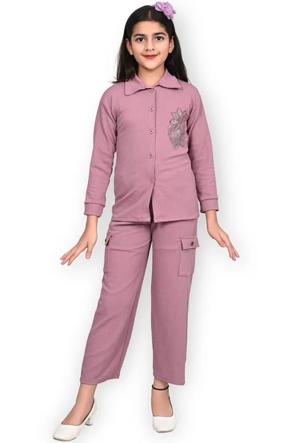Pink_Jacquard_Premium_Shirt_And_Trouser_Set_For_Girls_Kids