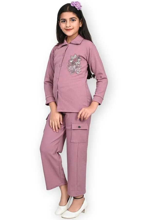 Pink_Jacquard_Premium_Shirt_And_Trouser_Set_For_Girls_Kids